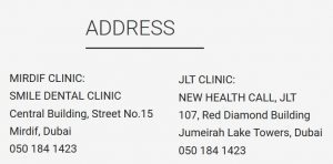 Address and Phone Number of our dental clinic in Dubai UAE